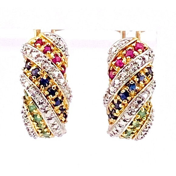 Ross Simmons Gold Over Sterling Set Multi Gem Bombe Ring n Huggie Hoop Earrings - Picture 13 of 15